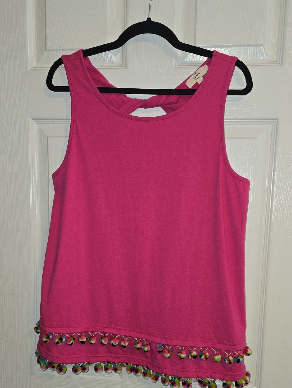 entro Hot Pink Tank with Multicolor‎ Pom Trim